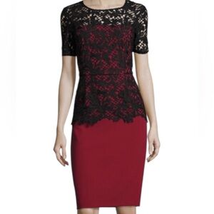 Sachin & Babi Noir Crepe Ruby Dress Garnet Red Sheath Dress Black Crochet